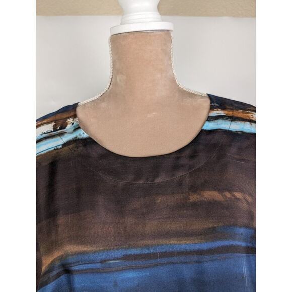 Eskandar Blue Brown Abstract Painted Stripes Bateau Neck Tunic Size 1 US 10/12 - Picture 6 of 16